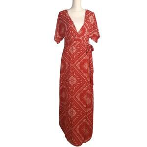 Forever 21 Red bandana maxi wrap dress with small side slit SZ L